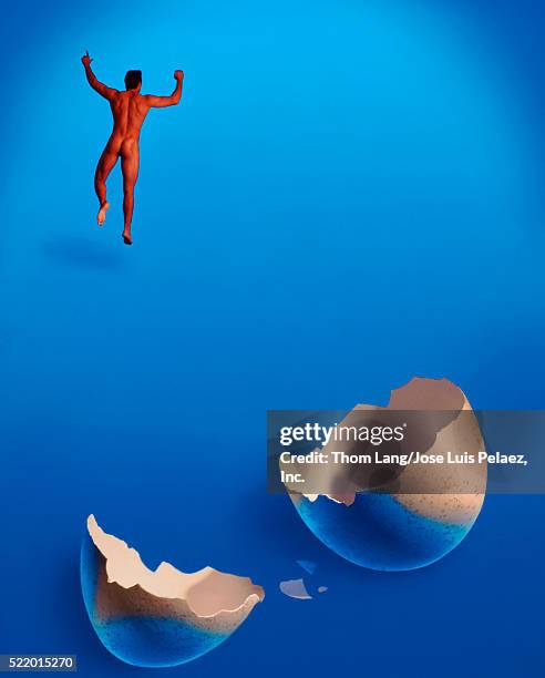 man breaking out of his shell - reincarnation stock pictures, royalty-free photos & images