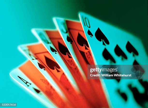 royal flush - blue poker stock pictures, royalty-free photos & images