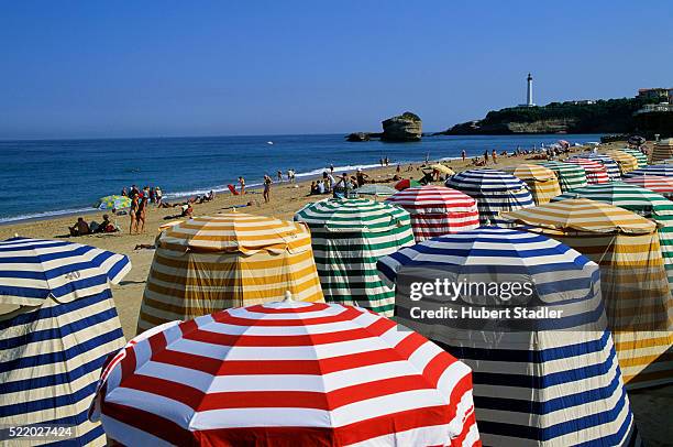 beach huts in biarritz - biarritz stock pictures, royalty-free photos & images