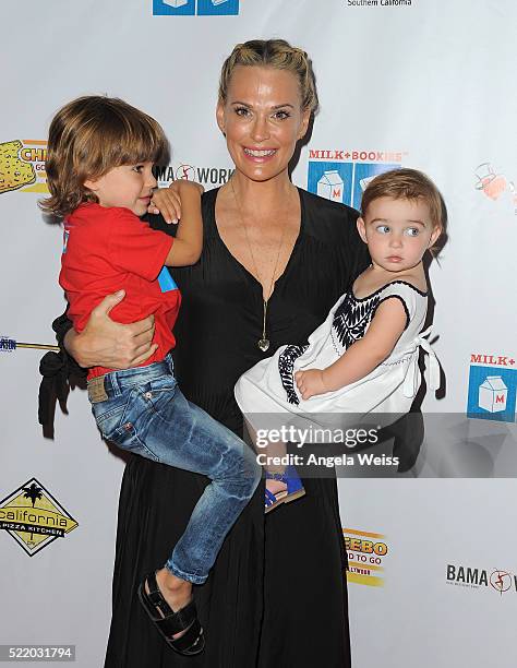 Brooks Alan Stuber, Molly Sims and Scarlett May Stuber arrive at the 7th Annual Milk + Bookies' Story Time Celebration at California Market Center on...