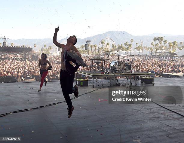 Recording artists Kim Schifino and Matt Johnson of Matt and Kim perform onstage during day 3 of the 2016 Coachella Valley Music And Arts Festival...