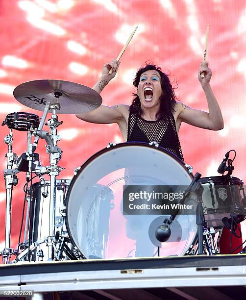 Recording artist Kim Schifino of Matt and Kim performs onstage during day 3 of the 2016 Coachella Valley Music And Arts Festival Weekend 1 at the...