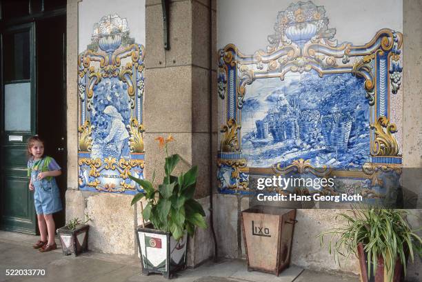 tiles at railroad station, portugal - portugal tile stock pictures, royalty-free photos & images