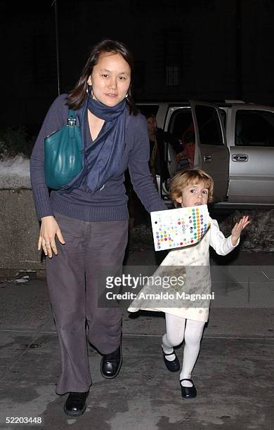 Soon-Yi Previn with her daughter attends the New York Knicks game against the Cleveland Cavaliers at Madison Square Garden on January 28, 2005 in New...