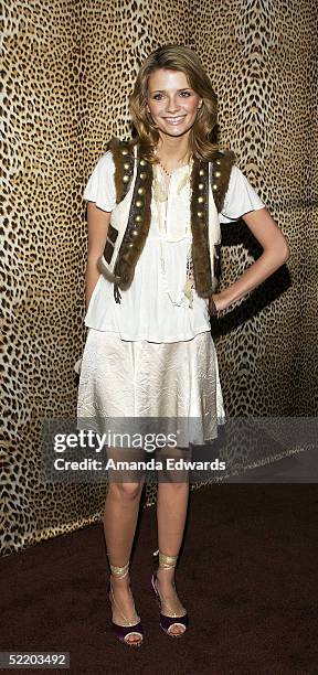 Actress Mischa Barton arrives at the opening of Roberto Cavalli's new Rodeo Drive boutique on February 15, 2005 in Beverly Hills, California.