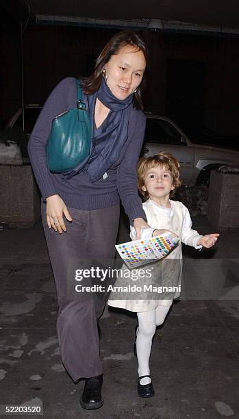 Soon-Yi Previn with her daughter attends the New York Knicks game against the Cleveland Cavaliers at Madison Square Garden on January 28, 2005 in New...