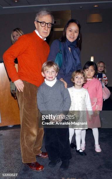 Director Woody Allen, wife Soon-Yi Previn and their children attend the New York Knicks game against the Cleveland Cavaliers at Madison Square Garden...