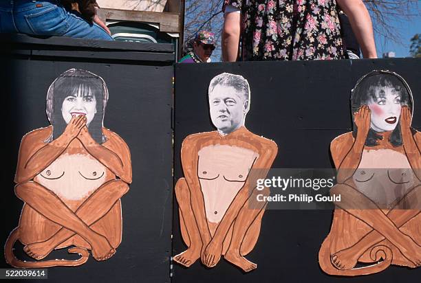 sendup of monica lewinsky, bill clinton, and paula jones, 1998 - monica lewinsky photos stock pictures, royalty-free photos & images