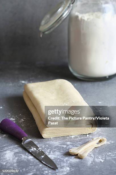 homemade puff pastry dough on a floured surface - puff pastry stock pictures, royalty-free photos & images