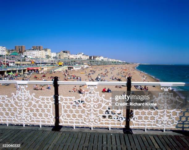 brighton beach from palace pier - palace pier fotografías e imágenes de stock