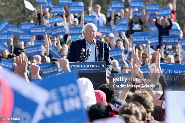 Democratic presidential candidate U.S Senator, Bernie Sanders speaks during, "A Future To Believe In" GOTV rally concert at Prospect Park on April...