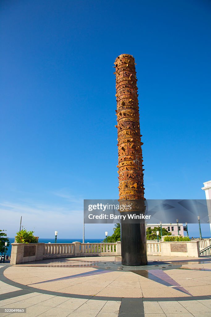 Cylindrical column on plaza, San Juan