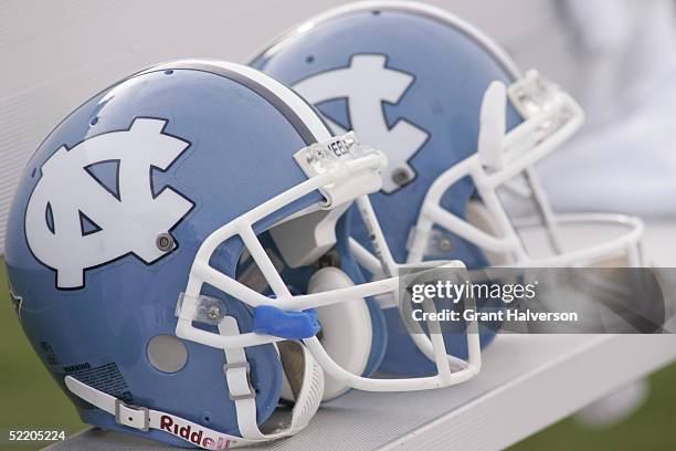 View of two North Carolina Tar Heels helmets during the game against the North Carolina State Wolfpack on October 9, 2004 at Kenan Stadium Stadium in...