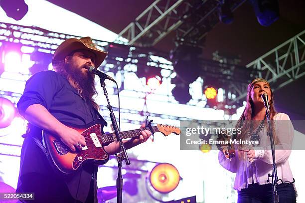 Musicians Chris Stapleton and Morgane Stapleton perform onstage during day 3 of the 2016 Coachella Valley Music And Arts Festival Weekend 1 at the...