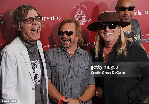 Musicians Tom Petersson, Michael Anthony and Robin Zander arrive at the 13th Annual Stuart House Benefit at John Varvatos on April 17, 2016 in Los...