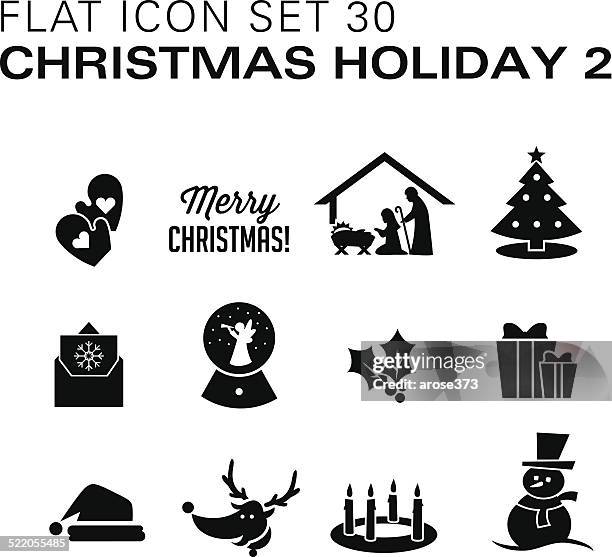 flat icons 30 christmas 2 black - funny snow globe stock illustrations