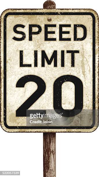 vintage-american speed limit 20 mph road sign_vector illustrationen - geschwindigkeitsbegrenzung stock-grafiken, -clipart, -cartoons und -symbole