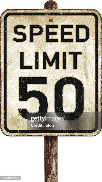 vintage american speed limit 50 mph road sign_vector illustration - mile stock illustrations