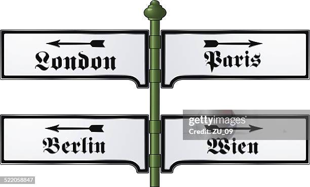 europe's capitals - nostalgic metal signs from the victorian era - footpath sign stock illustrations