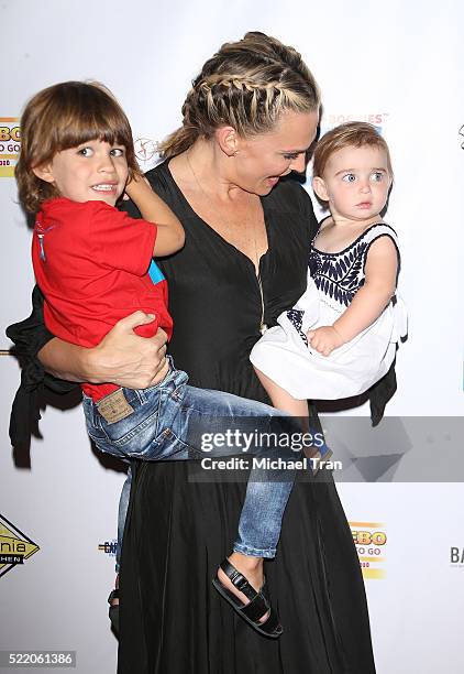 Brooks Alan Stuber, Molly Sims and Scarlett May Stuber arrive at the 7th Annual Milk + Bookies' Story Time celebration held at California Market...