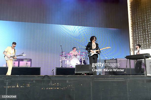 Musicians Adam Hann, George Daniel, Matthew Healy, and Ross MacDonald of The 1975 perform onstage during day 3 of the 2016 Coachella Valley Music And...