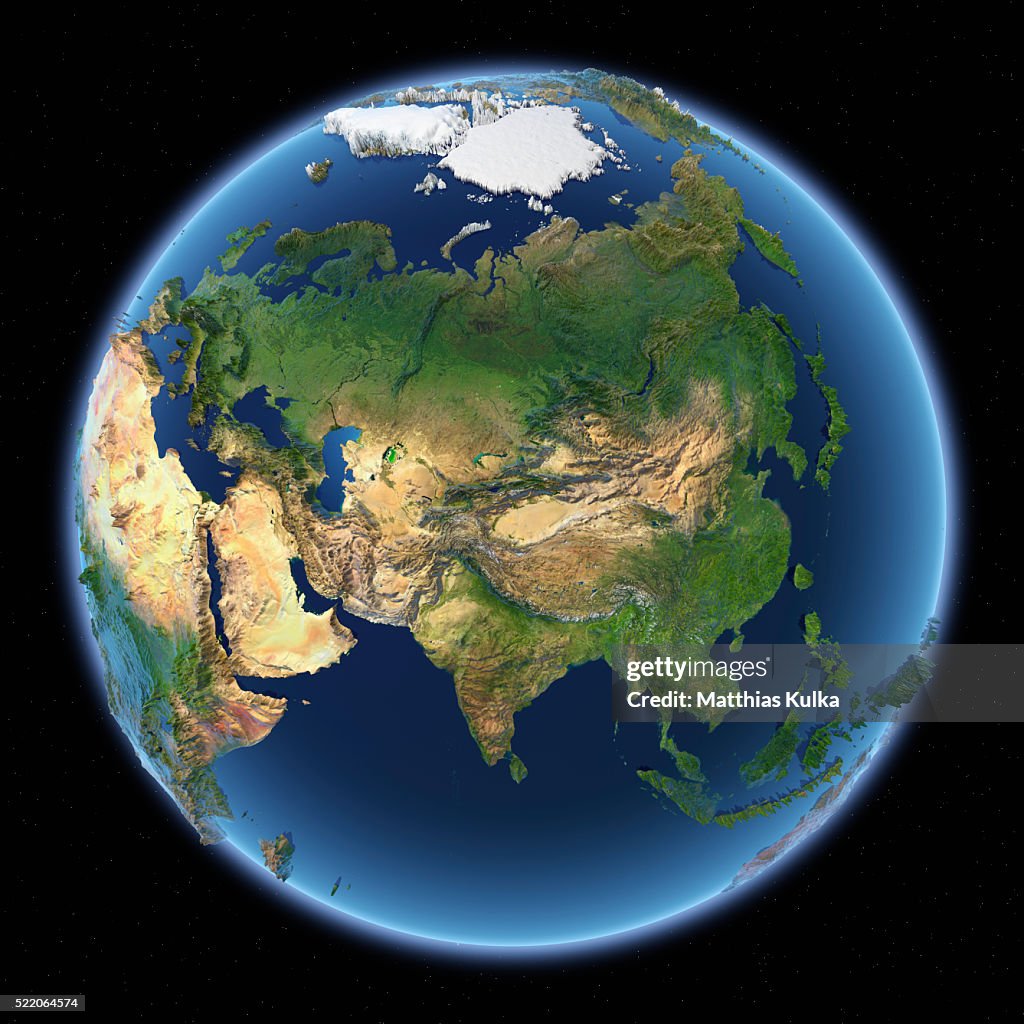 Asia View Full Earth View With Topographical Superelevation Asia High-Res Stock ...