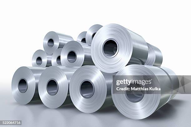 rolls of sheet metal - blech stock-fotos und bilder