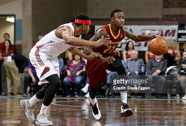 Jon Octeus of the Canton Charge brings the ball up court against Toure Murry of the Sioux Falls Skyforce during their NBA D-League Eastern Conference...