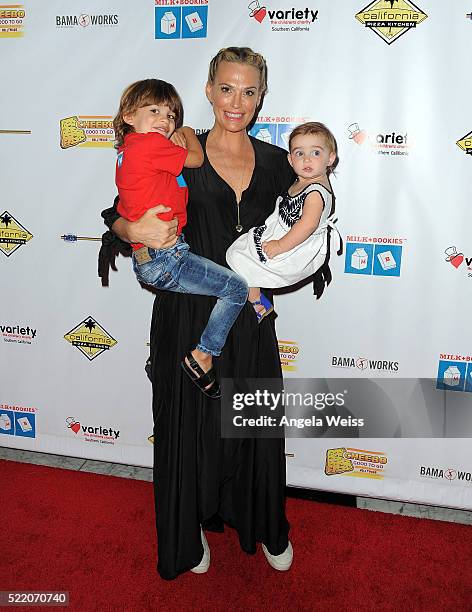 Brooks Alan Stuber, Molly Sims and Scarlett May Stuber arrive at the 7th Annual Milk + Bookies' Story Time Celebration at California Market Center on...