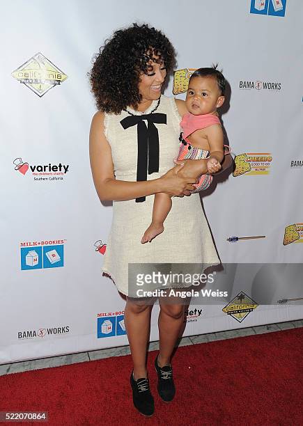 Tamera Mowry and Ariah Talea Housley arrive at the 7th Annual Milk + Bookies' Story Time Celebration at California Market Center on April 17, 2016 in...
