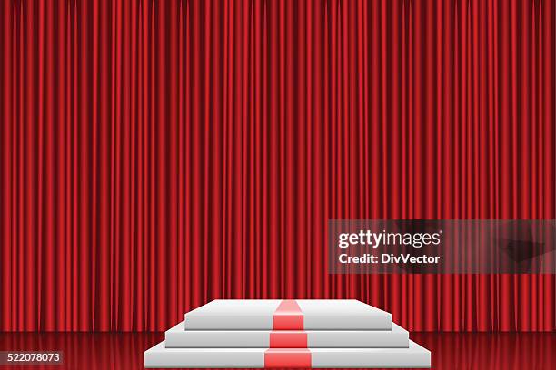 podium on stage over red curtain - opening curtains stock illustrations