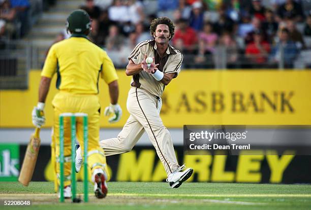 New Zealand's Chris Cairns fields a ball during the International Twenty20 game played between the New Zealand Black Caps and Australia at Eden Park...