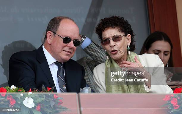 Prince Albert II of Monaco and Elisabeth-Anne de Massy attend the final of the 2016 Monte-Carlo Rolex Masters at Monte-Carlo Country Club on April...