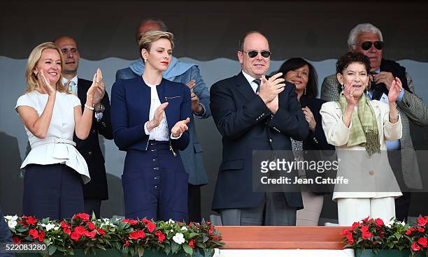 Princess Charlene of Monaco, Prince Albert II of Monaco and Elisabeth-Anne de Massy attend the final of the 2016 Monte-Carlo Rolex Masters at...