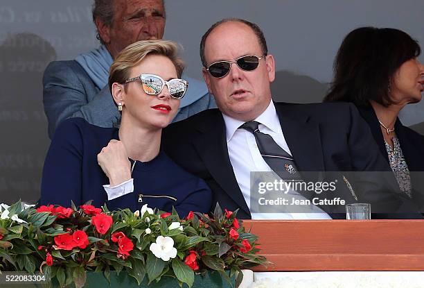 Prince Albert II of Monaco and Princess Charlene of Monaco attend the final of the 2016 Monte-Carlo Rolex Masters at Monte-Carlo Country Club on...