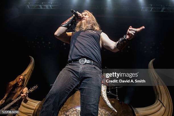 Johan Hegg of Amon Amarth performs at The Tabernacle on April 17, 2016 in Atlanta, Georgia.