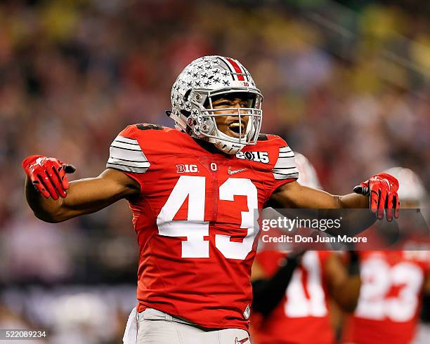 Ohio State Linebacker Darron Lee during the College Football National Championship Game against the Oregon Ducks at AT&T Stadium on January 12, 2015...