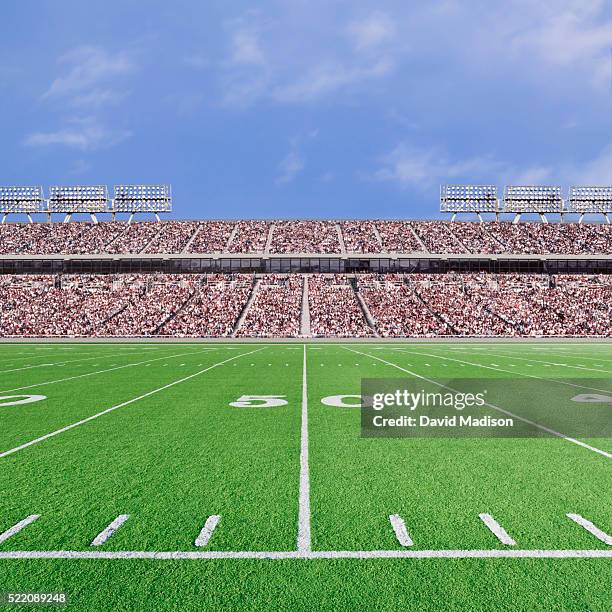 american football stadium with empty field and crowd - football crowd stock pictures, royalty-free photos & images