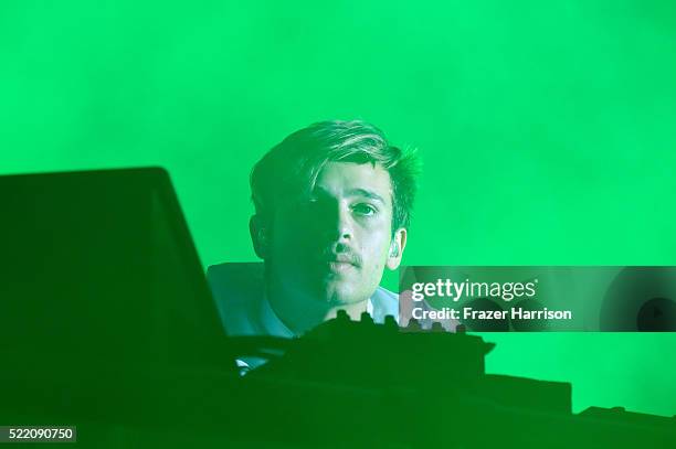 Musician Flume performs onstage during day 3 of the 2016 Coachella Valley Music And Arts Festival Weekend 1 at the Empire Polo Club on April 17, 2016...