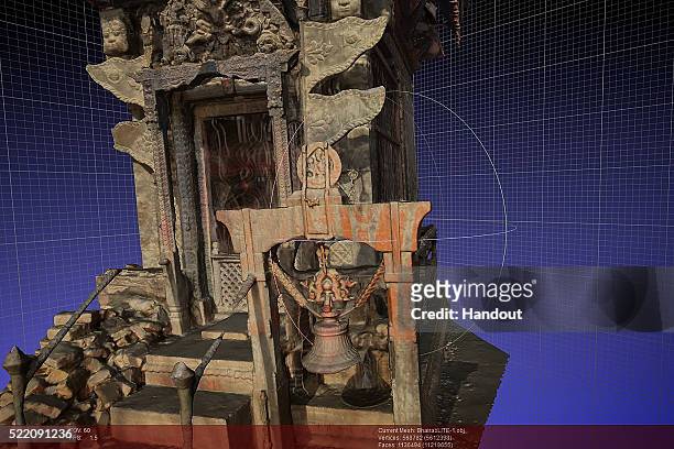 This handout image of a 3D rendering provided by the Digital Archaeology Foundation on April 10, 2016 shows Inaaya Ganesh temple at Thimi near...