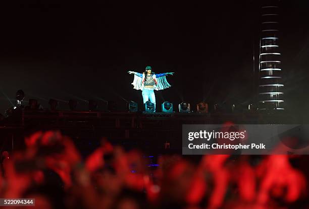 Singer Rihanna performs on day 3 of the 2016 Coachella Valley Music & Arts Festival Weekend 1 at the Empire Polo Club on April 17, 2016 in Indio,...