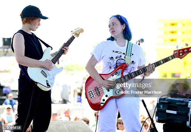 Recording artists Cleo Tucker and Harmony Tividad of Girlpool perform onstage during day 3 of the 2016 Coachella Valley Music And Arts Festival...