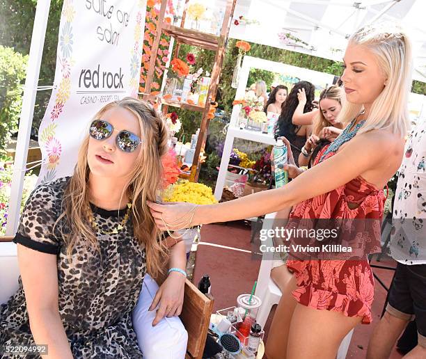 Hassie Harrison attends The Las Vegas #WHHSH Music Lounge Palm Springs During Coachella at Ingleside Inn on April 17, 2016 in Palm Springs,...