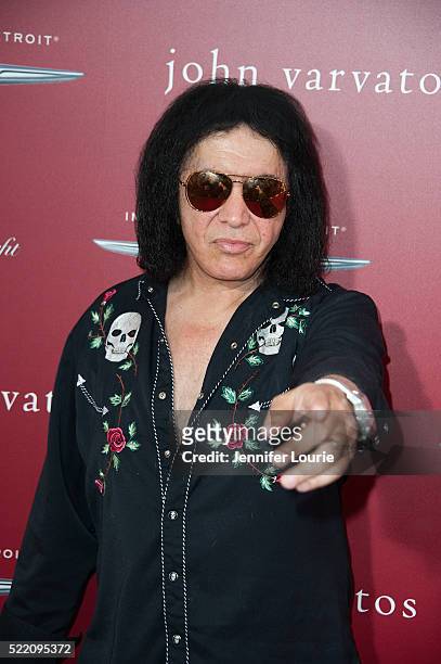 Recording artist Gene Simmons arrives at the John Varvatos 13th Annual Stuart House Benefit presented by Chrysler with Kids' Tent by Hasbro Studios...
