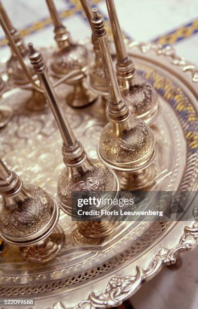 fine oils in a fez restaurant - cruet stock pictures, royalty-free photos & images