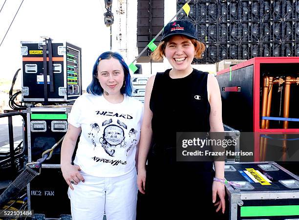 Harmony Tividad and Cleo Tucker of Girlpool backstage during day 3 of the 2016 Coachella Valley Music And Arts Festival Weekend 1 at the Empire Polo...