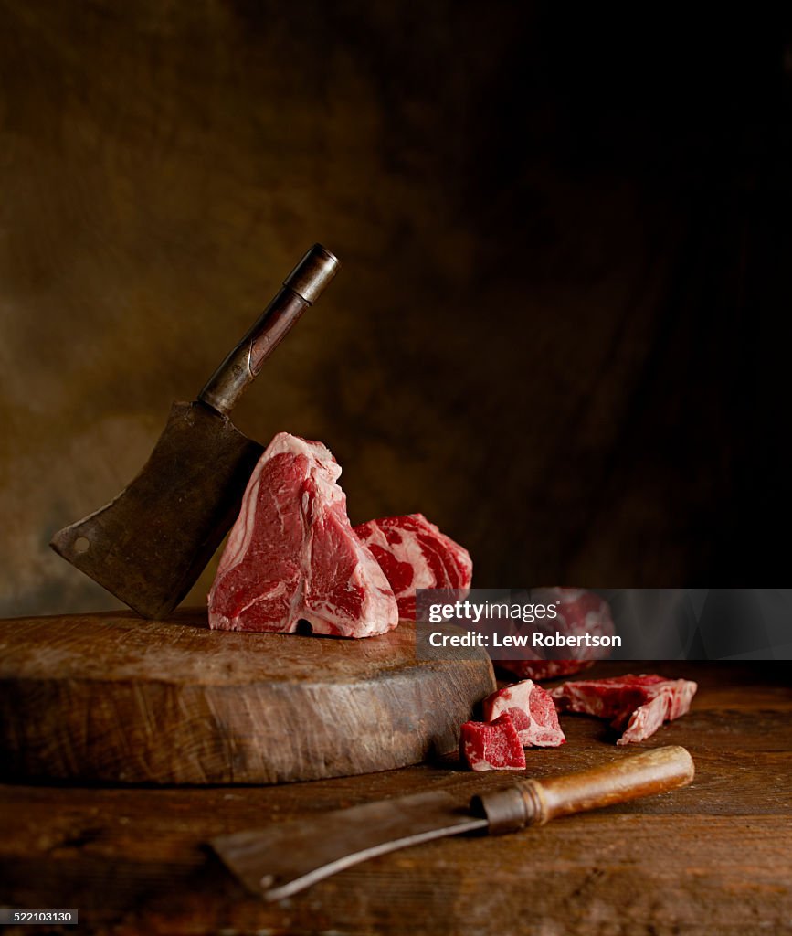 Raw meat in a rustic and moody environment