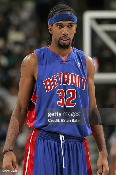 Richard Hamilton of the Detroit Pistons stands on the court during the game with the Denver Nuggets on November 11, 2004 at the Pepsi Center in...