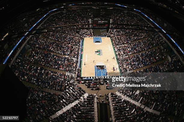 General view of the court and some of the 18,722 people in attendance during the game between the Sacramento Kings and the Minnesota Timberwolves on...