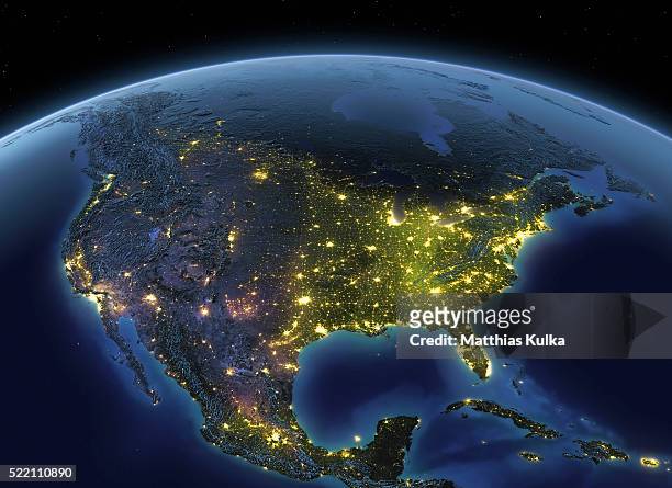 earth at night usa - noord amerika stockfoto's en -beelden